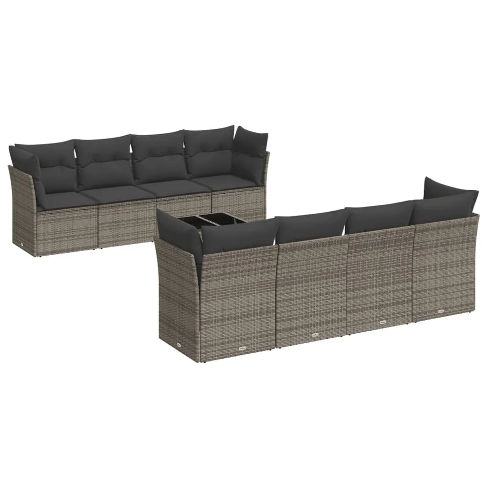 9-delige Loungeset met kussens poly rattan grijs Gemaakt van Weerbestendig Materiaal