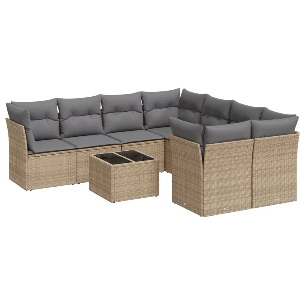 9-delige Loungeset met kussens poly rattan natuurtint Diverse Kleuren Kussens