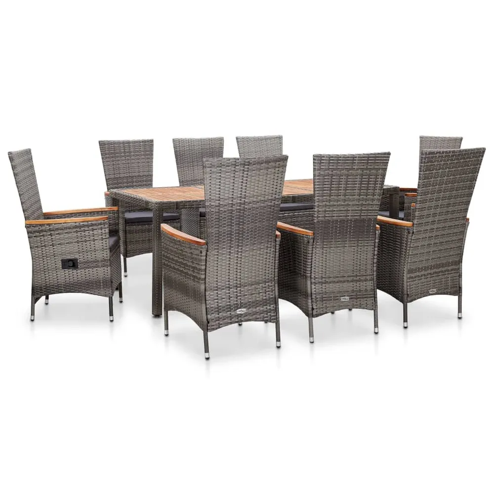 9-delige Tuinset met kussens poly rattan grijs met Verstelbare Rugleuning