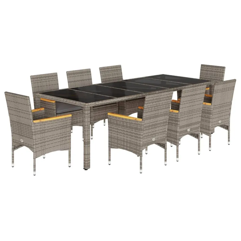 9-delige Tuinset met kussens poly rattan en glas grijs voor Terras Zwembad