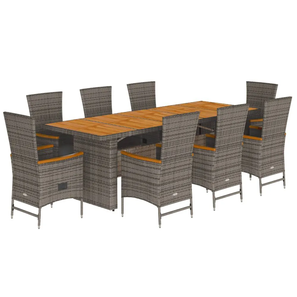 9-delige Tuinset met kussens poly rattan grijs voor Langdurig Buiten Zitten