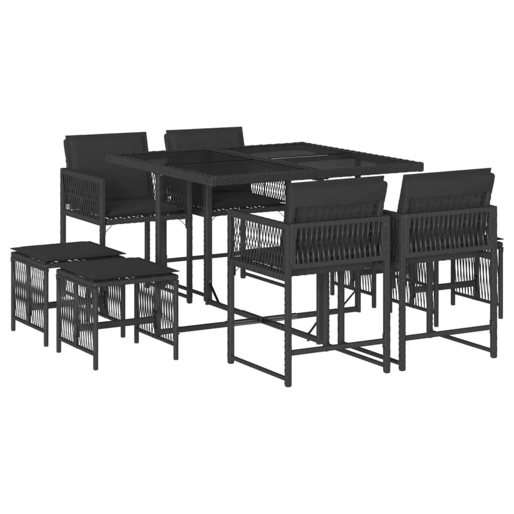 9-delige Tuinset poly rattan zwart voor Terras Zwembad