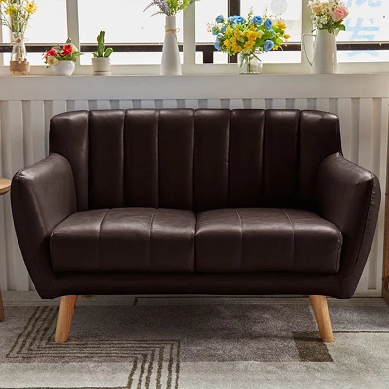 Actueel Stain-Resistant Leather Sofa Square Arm Settee Tight Back Teak Metalen Frame 33