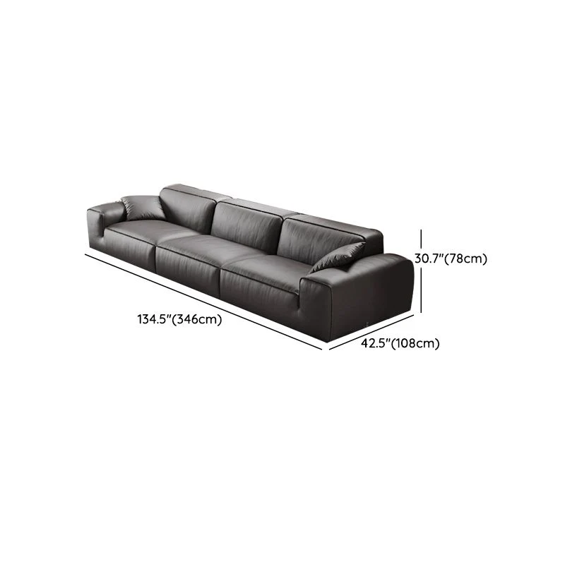 Black Genuine Lederen Sectionals 30.7" H Square Arm Sectional Sofa Set