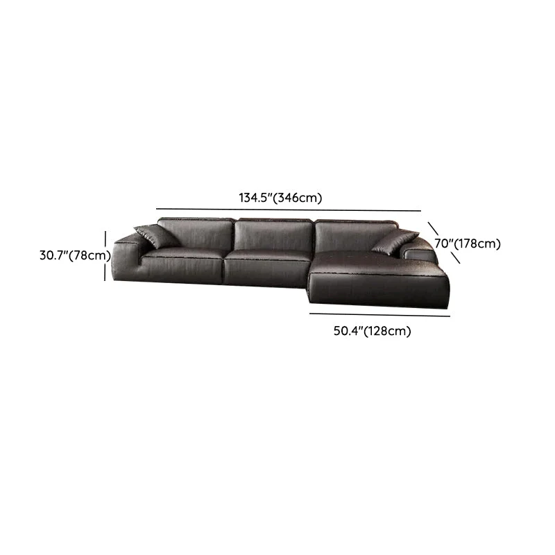Black Genuine Lederen Sectionals 30.7" H Square Arm Sectional Sofa Set