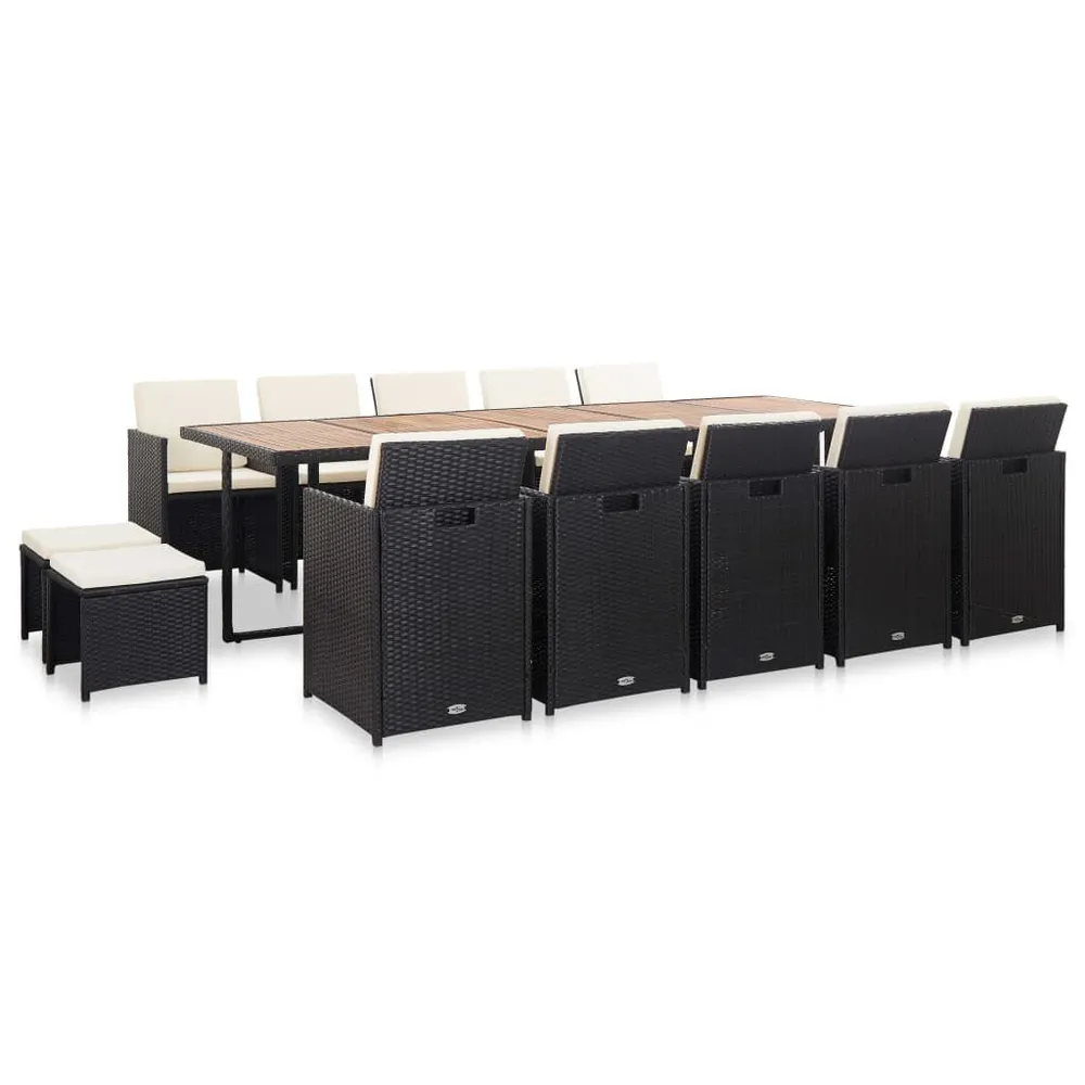 Comfortabel Luxe 15-delige Tuinset met kussens poly rattan zwart