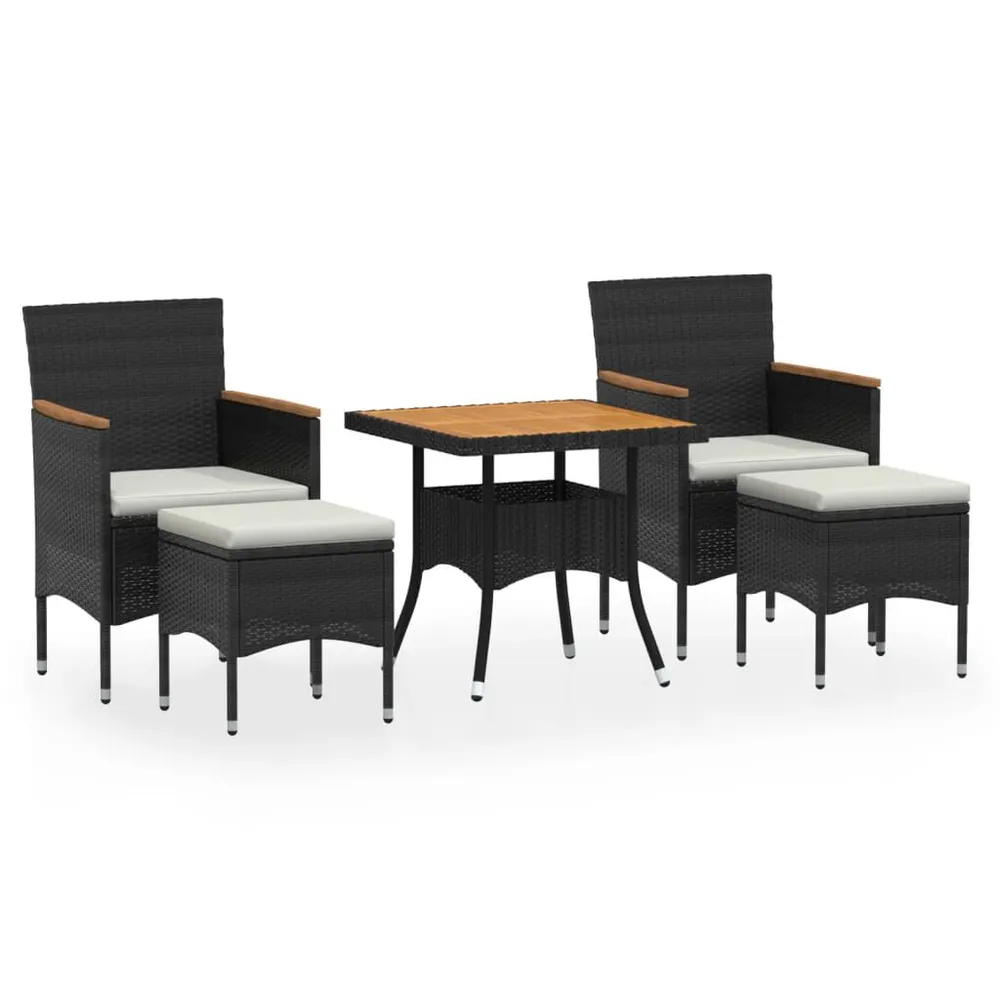 Comfortabel Luxe 5-delige Tuinset poly rattan en massief acaciahout zwart