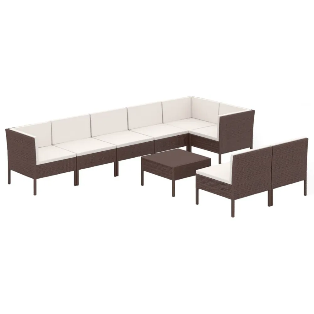 Comfortabel Luxe 9-delige Loungeset met kussens poly rattan bruin