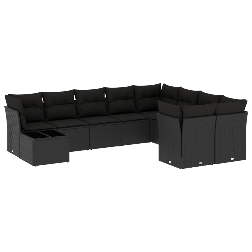 Design 10-delige Loungeset met kussens poly rattan zwart