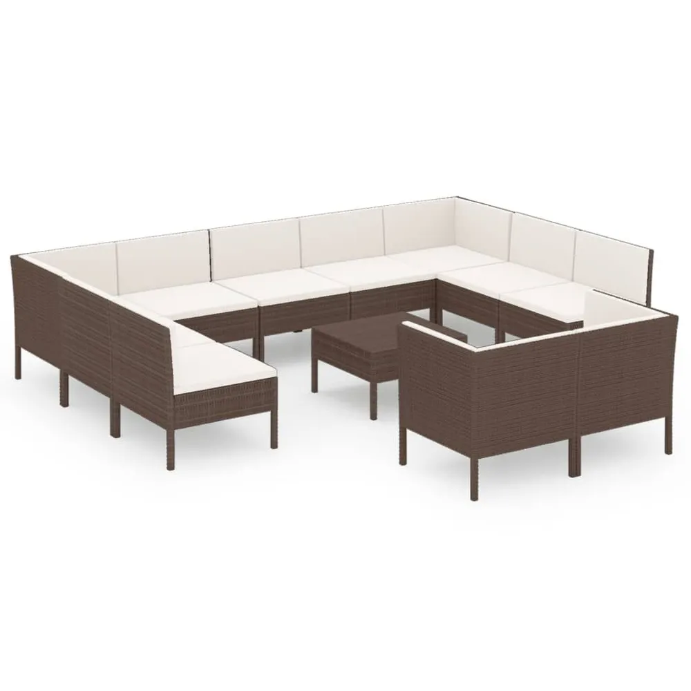 Design 12-delige Loungeset met kussens poly rattan bruin