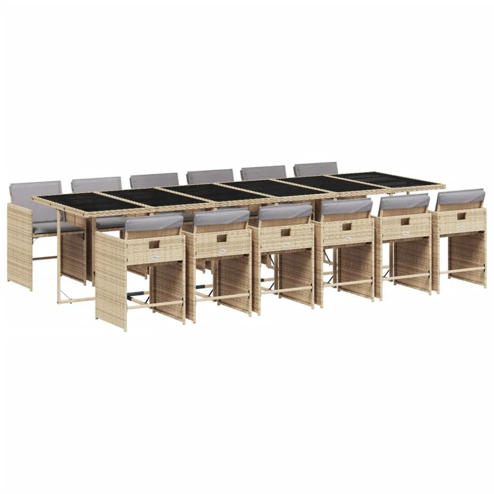 Design 13-delige Tuinset met kussens poly rattan gemengd ecru