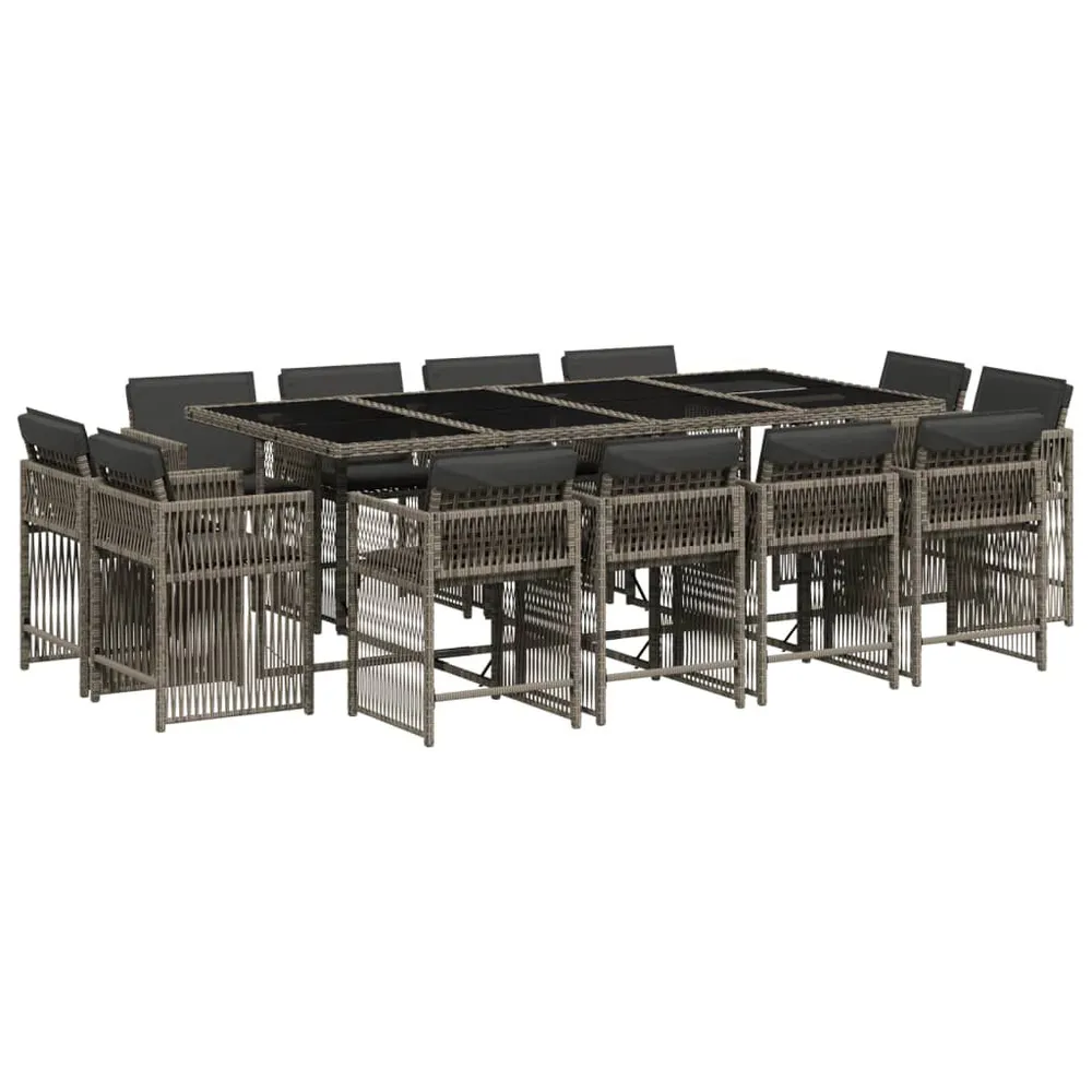 Design 13-delige Tuinset met kussens poly rattan grijs
