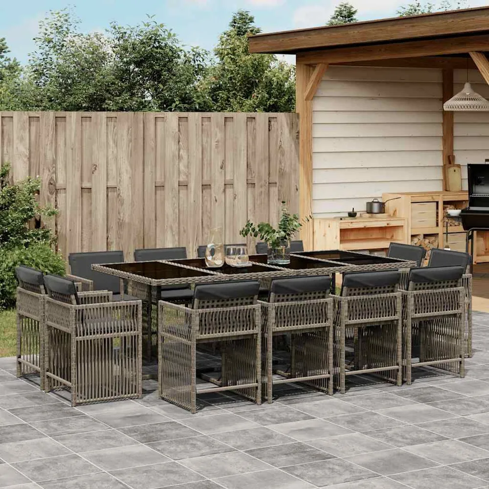 Design 13-delige Tuinset met kussens poly rattan grijs