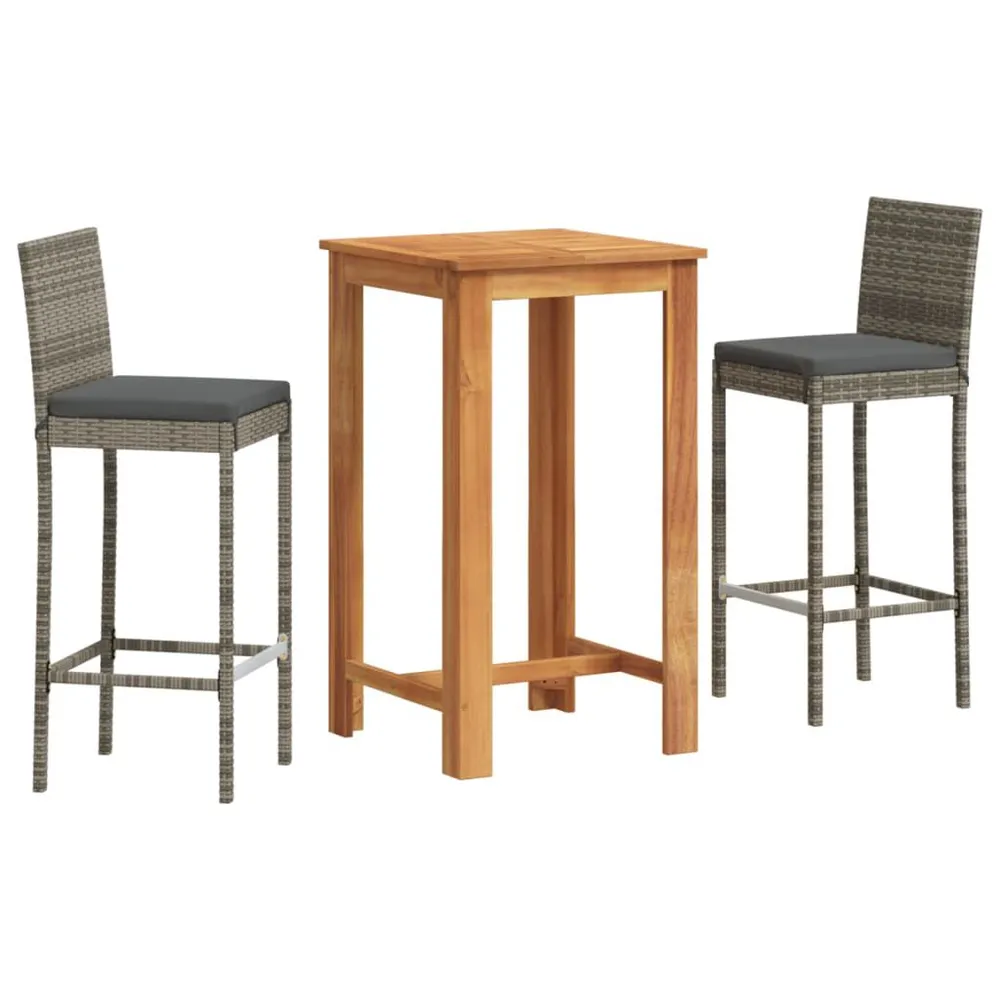 Design 3-delige Tuinbarset massief acaciahout en poly rattan grijs