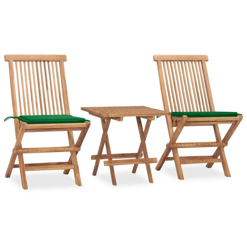 Design 3-delige Tuinset inklapbaar met kussen massief teakhout