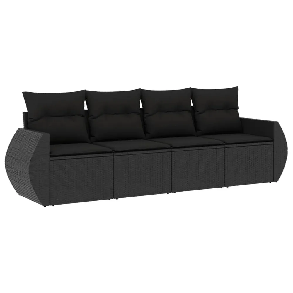 Design 4-delige Loungeset met kussens poly rattan zwart