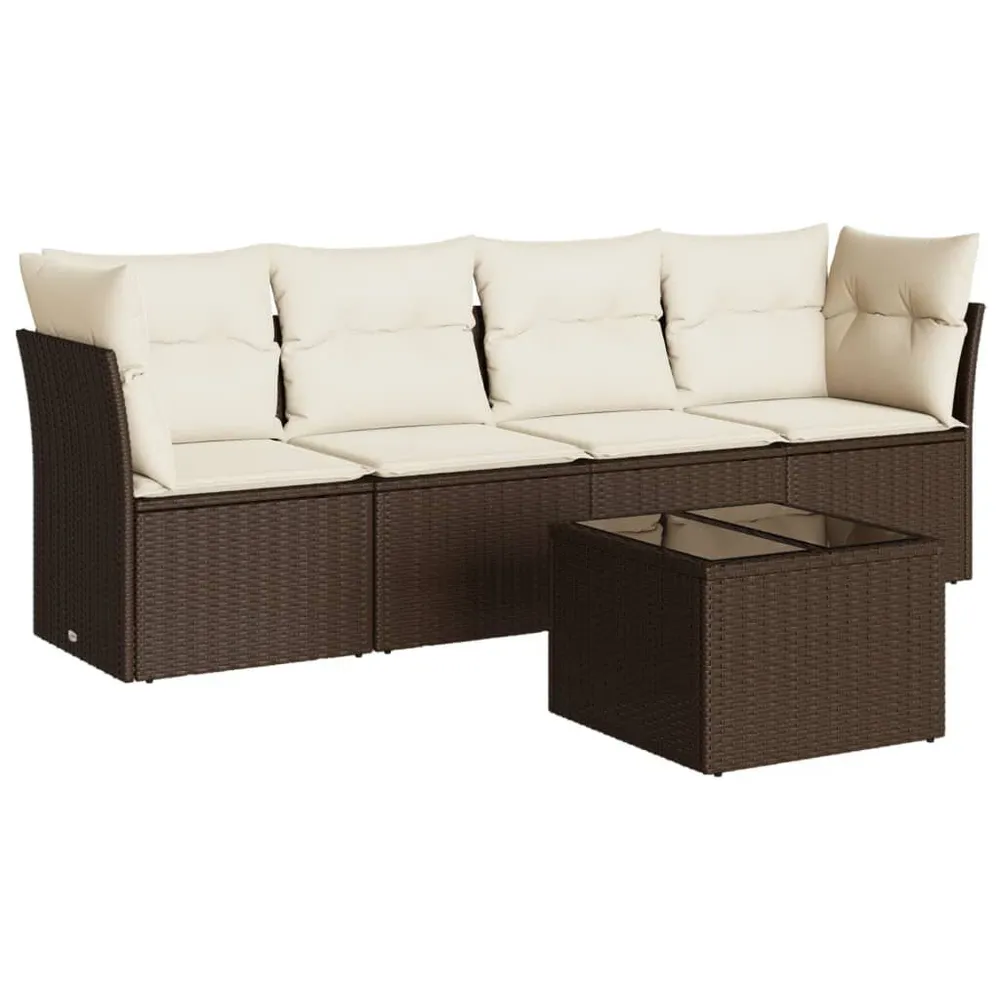 Design 5-delige Loungeset met kussens poly rattan bruin