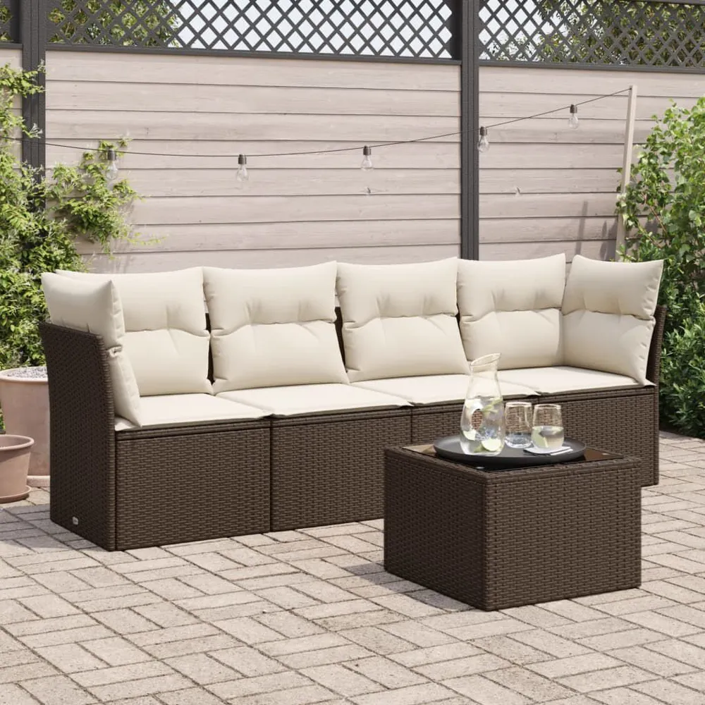 Design 5-delige Loungeset met kussens poly rattan bruin