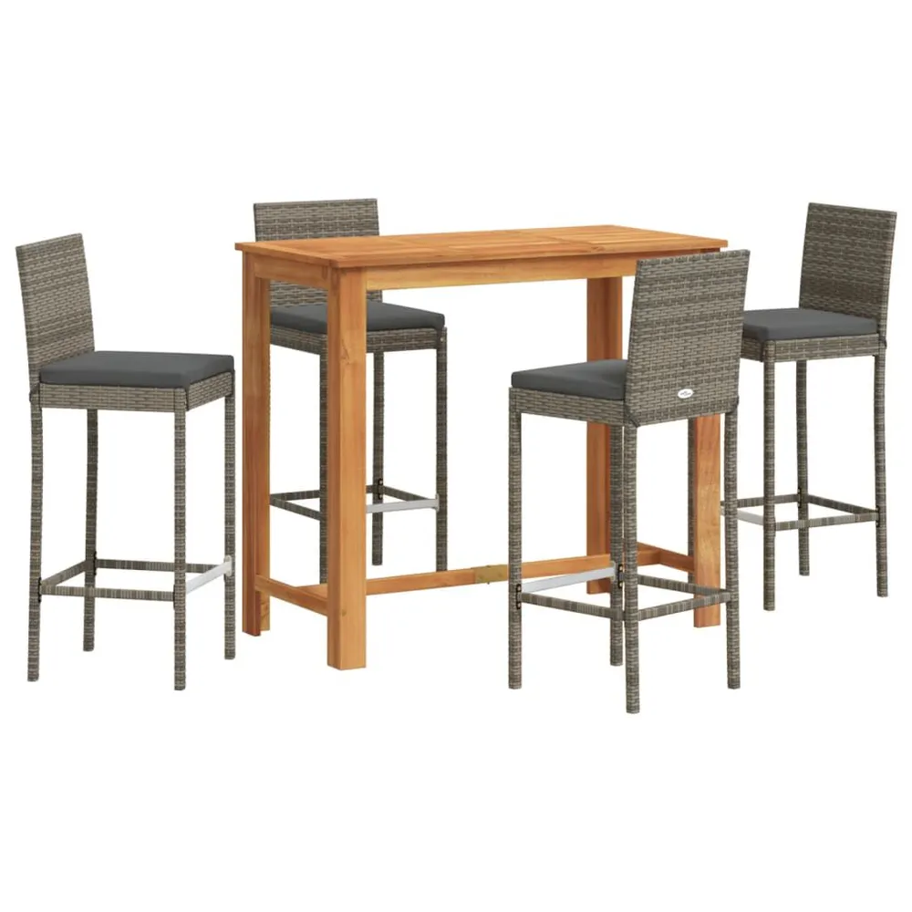 Design 5-delige Tuinbarset massief acaciahout en poly rattan grijs