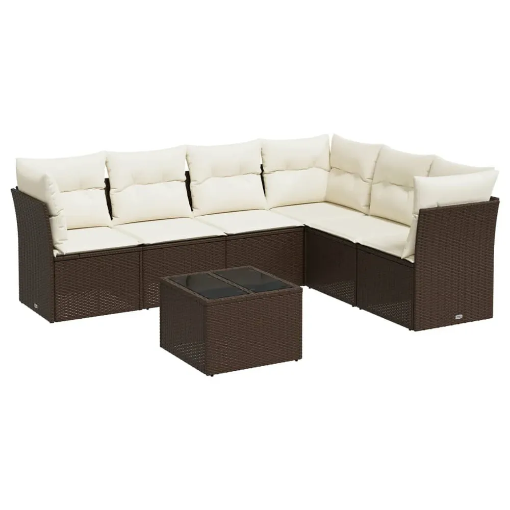 Design 7-delige Loungeset met kussens poly rattan bruin