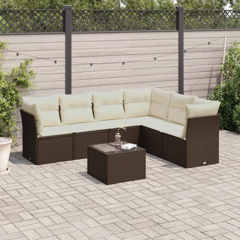 Design 7-delige Loungeset met kussens poly rattan bruin