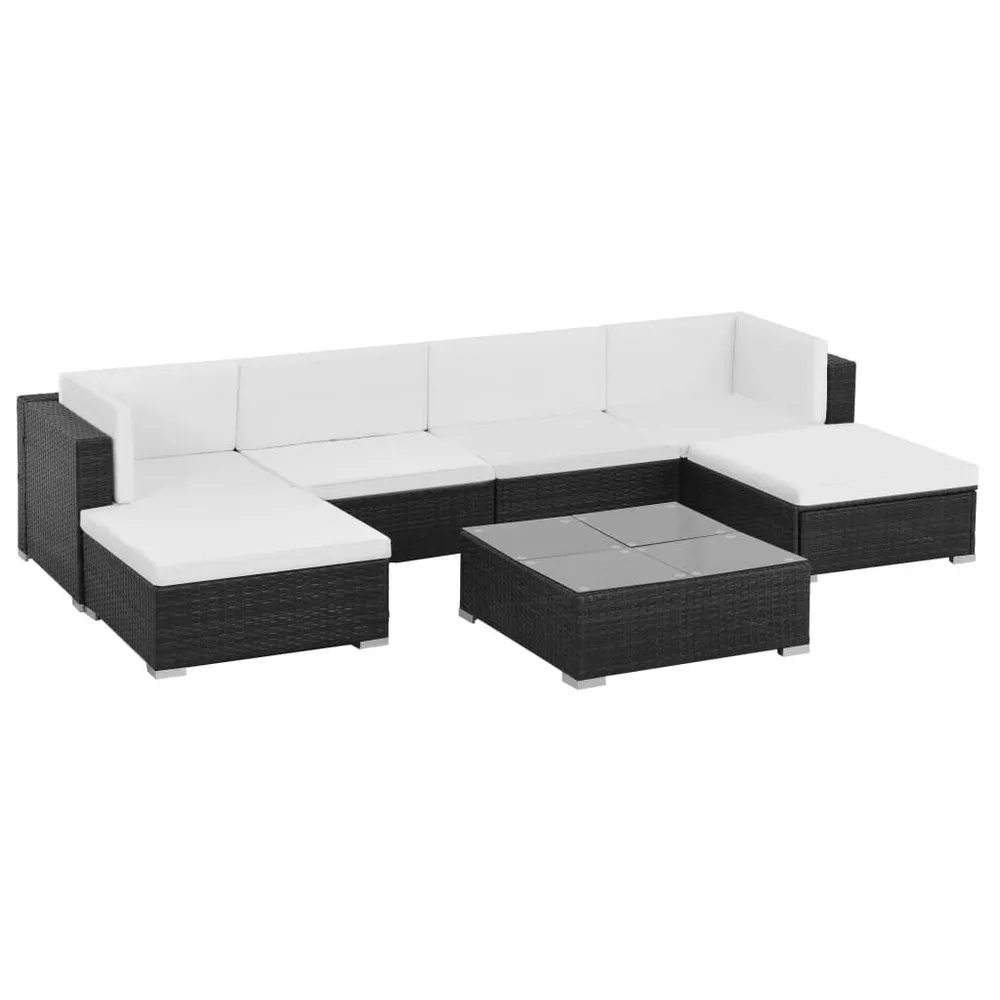Design 7-delige Loungeset met kussens poly rattan zwart