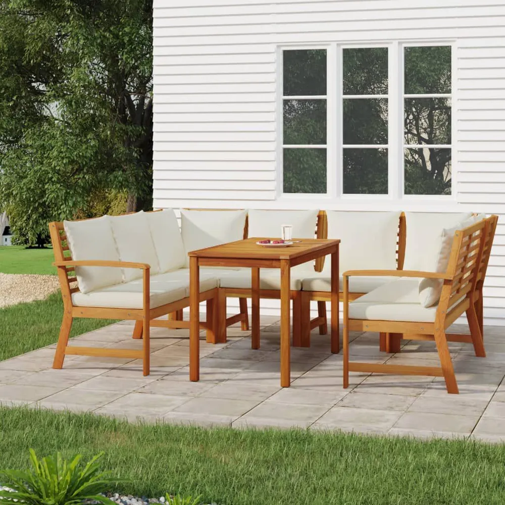 Design 7-delige Tuinset met kussens massief acaciahout