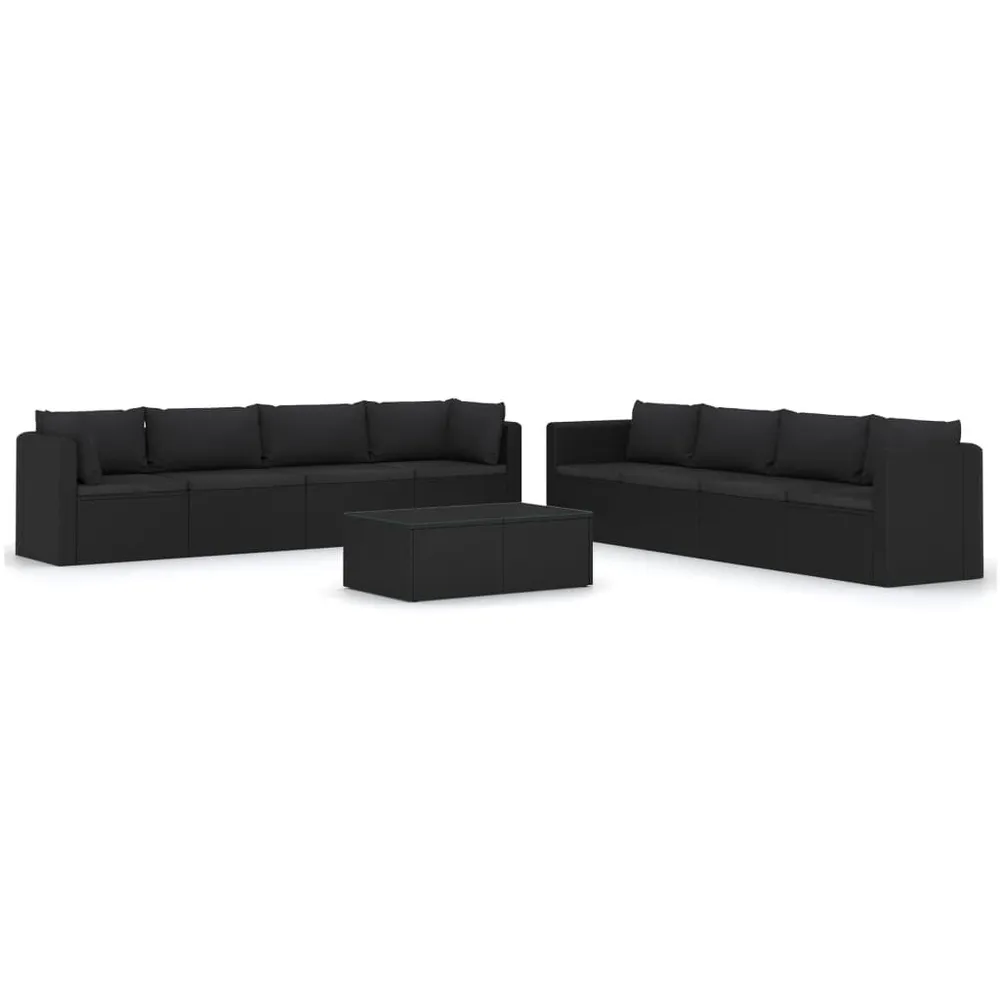 Design 9-delige Loungeset met kussens poly rattan zwart