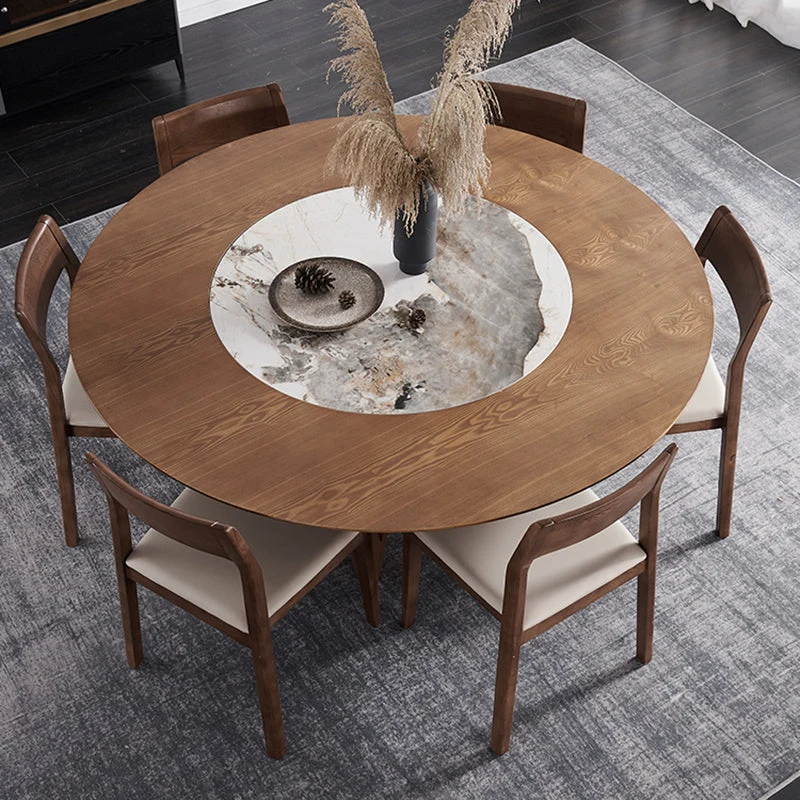 Eigentijds Dining Set 1/4/5/7 Pcs Round Solid Wood Dining Table and Armless Chairs