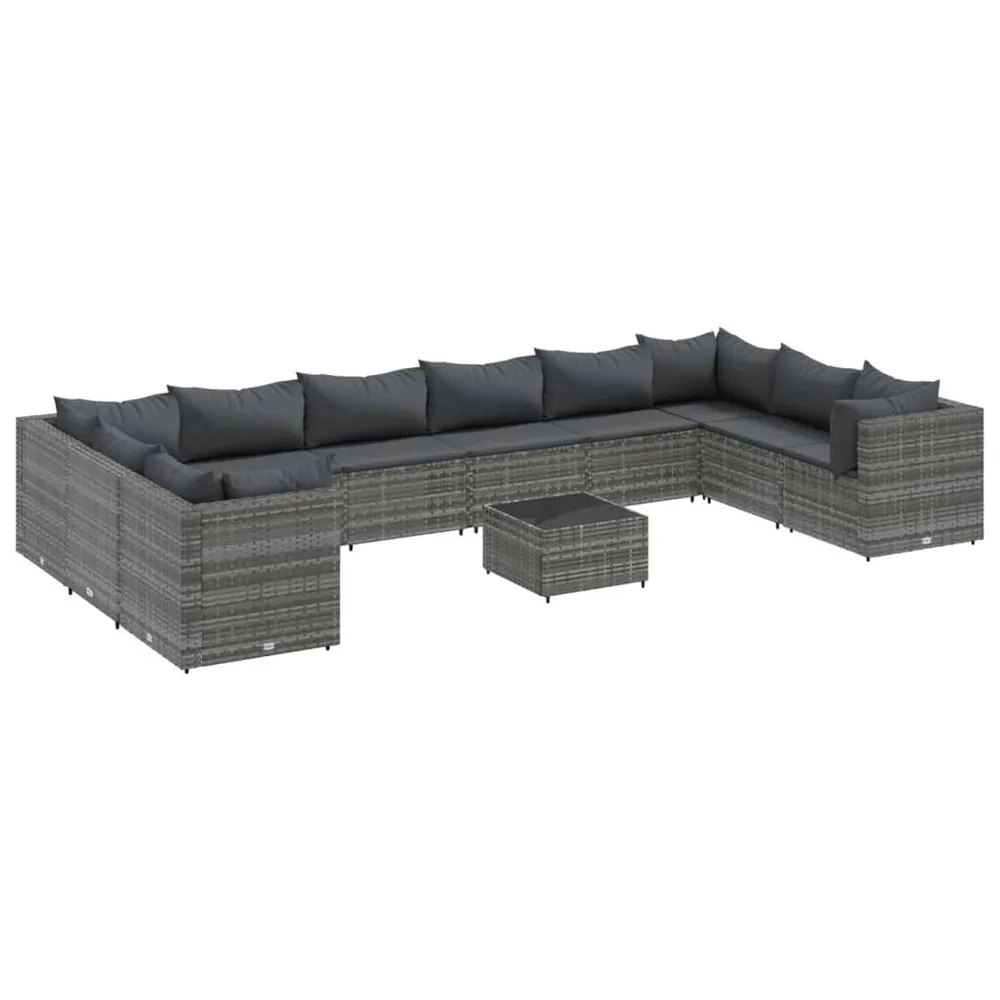 Klap- 11-delige Loungeset met kussens poly rattan grijs