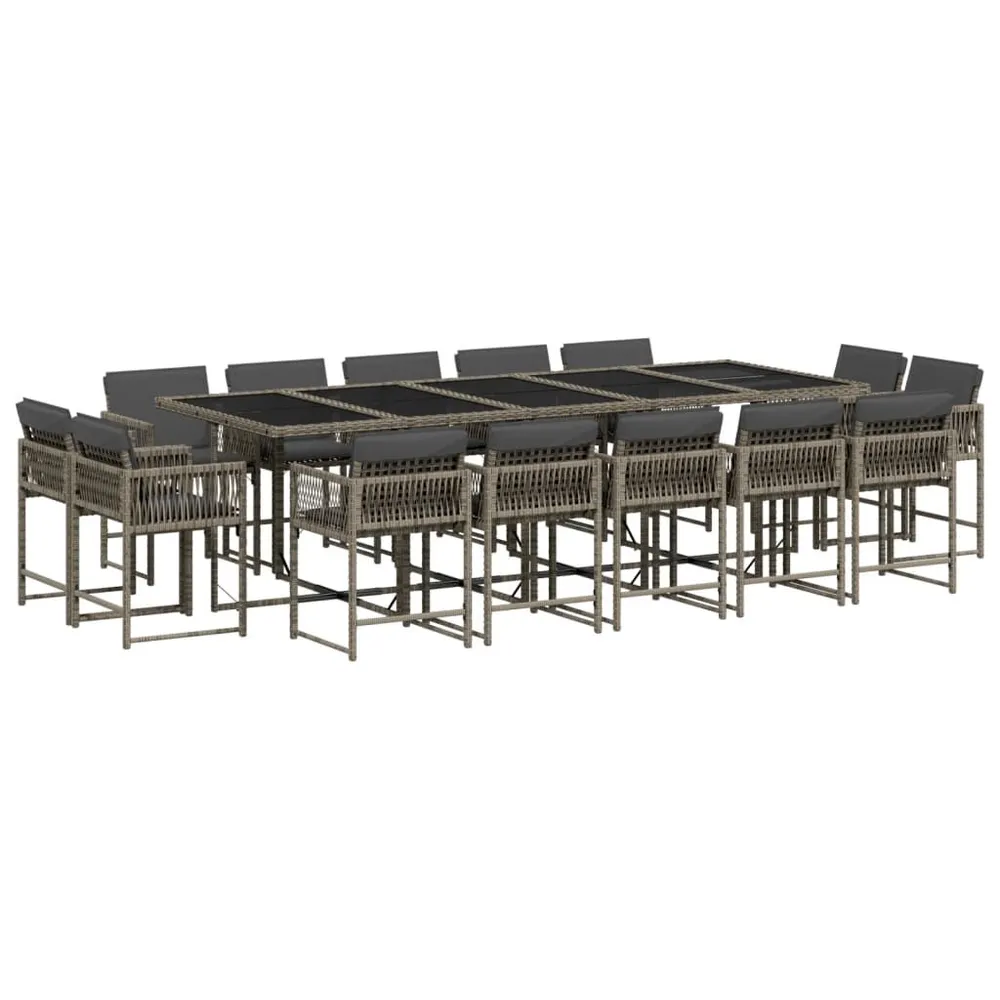 Klap- 15-delige Tuinset met kussens poly rattan grijs