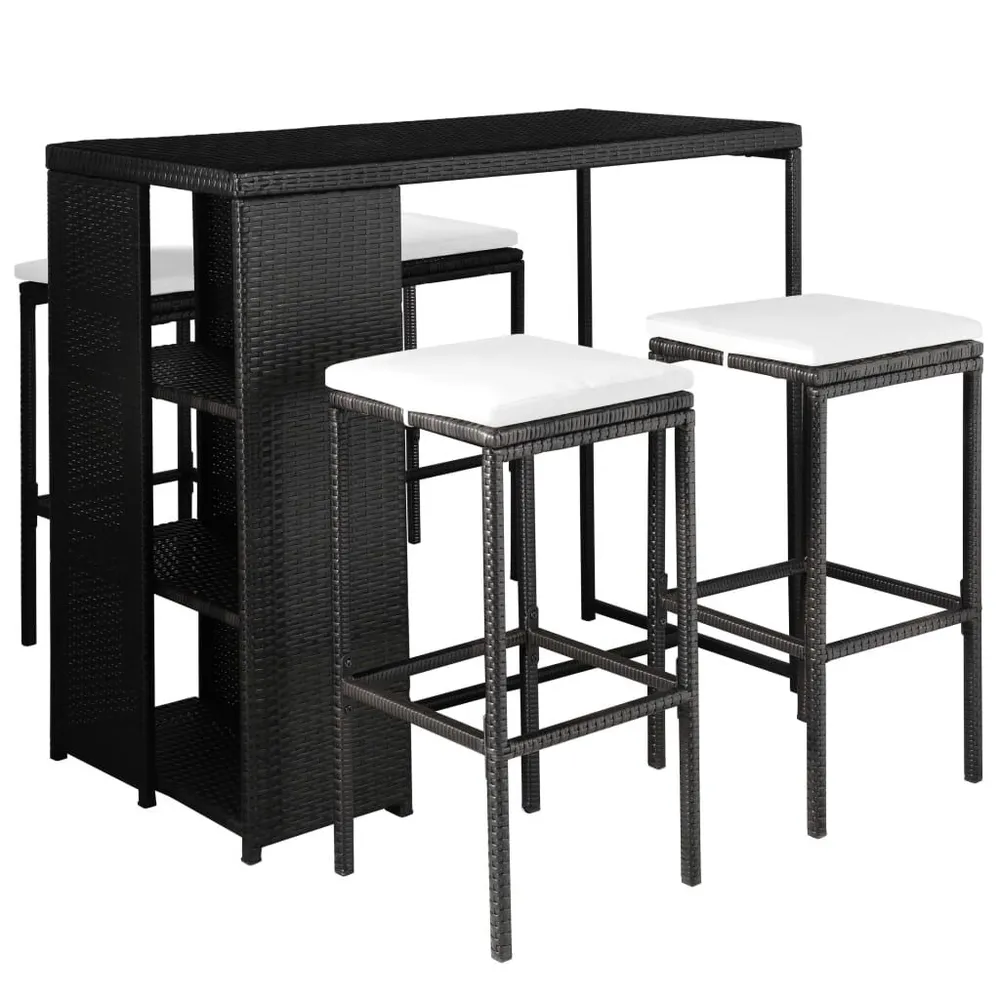 Klap- 5-delige Tuinset met kussens poly rattan zwart