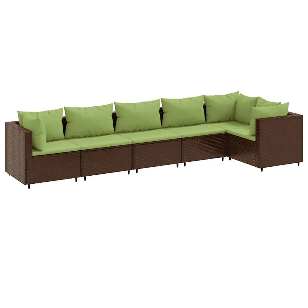 Klap- 6-delige Loungeset met kussens poly rattan bruin