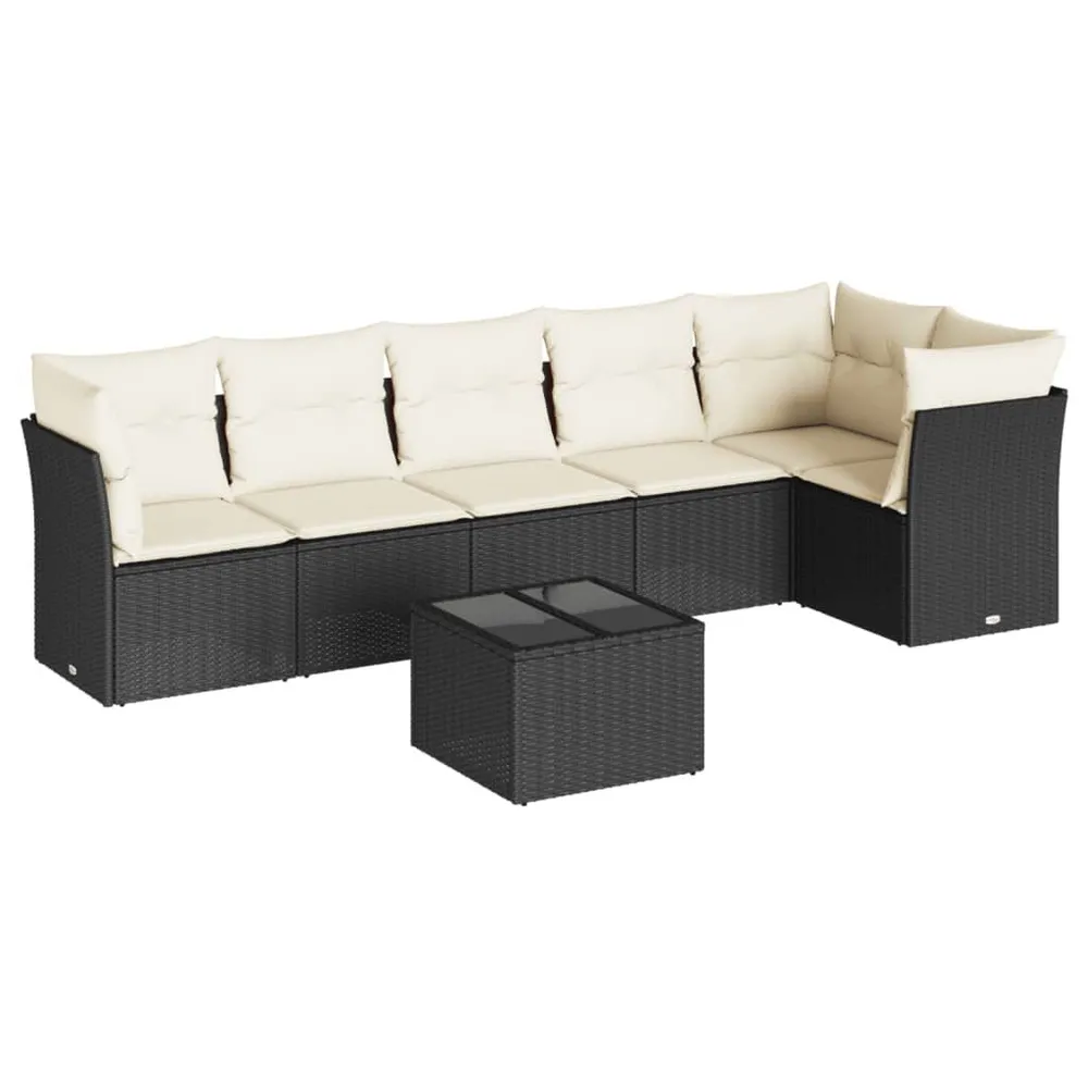 Klap- 7-delige Loungeset met kussens poly rattan zwart