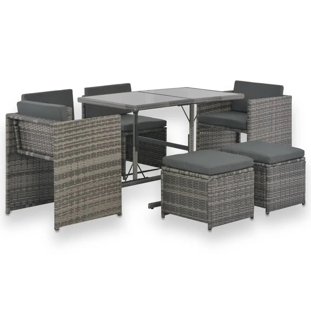 Klap- 7-delige Tuinset met kussens poly rattan grijs