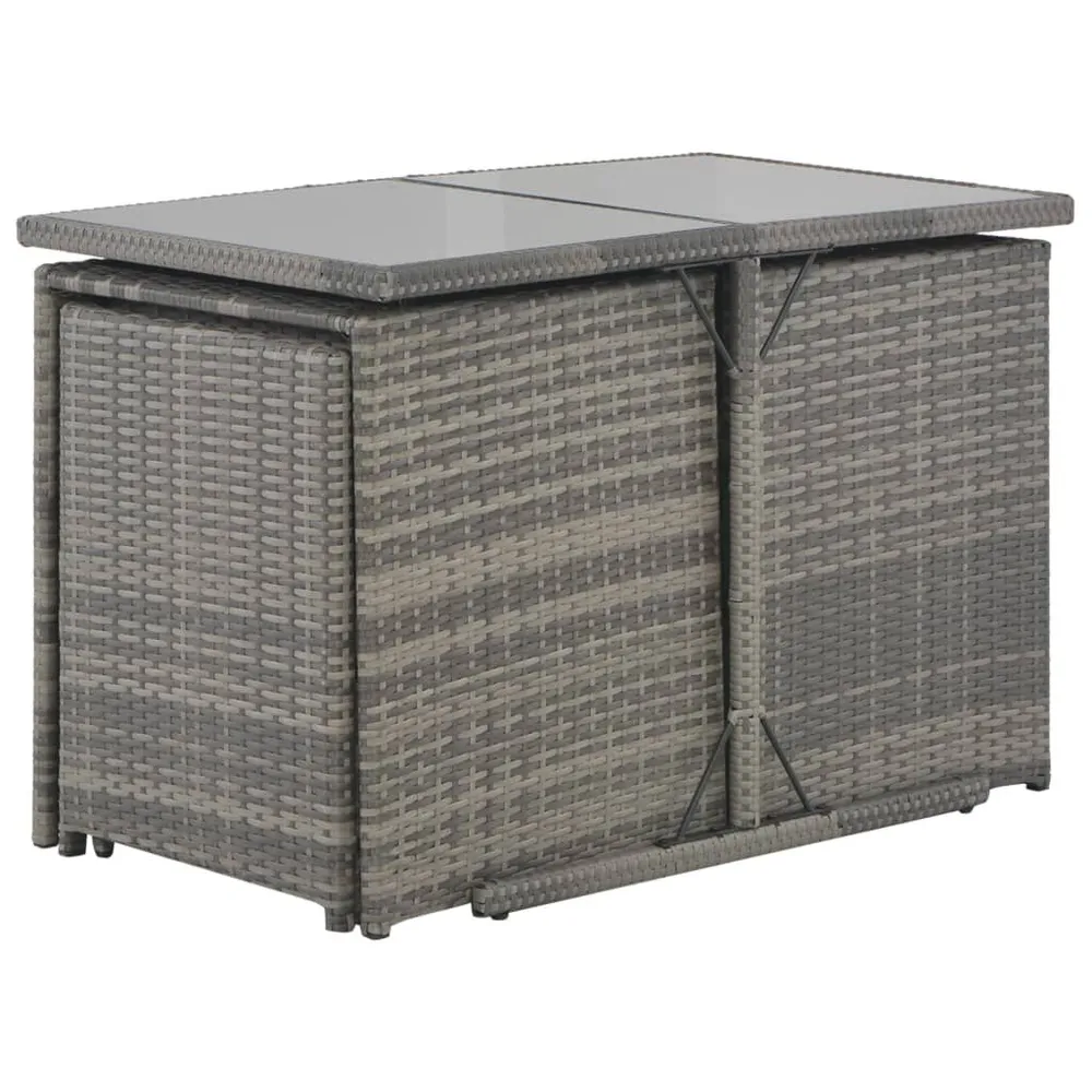 Klap- 7-delige Tuinset met kussens poly rattan grijs