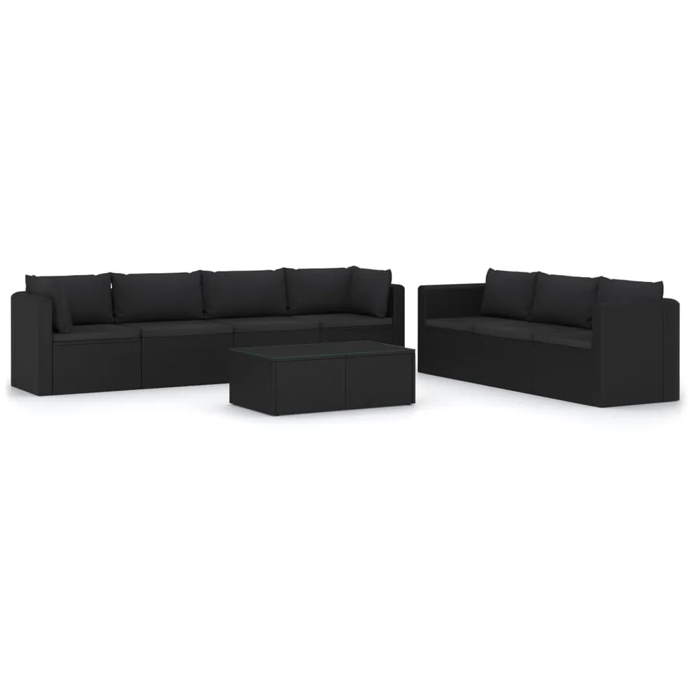 Klap- 8-delige Loungeset met kussens poly rattan zwart