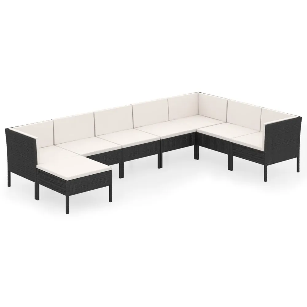 Klap- 8-delige Loungeset met kussens poly rattan zwart