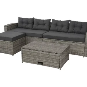Klap- Poly-rattan set MCW-J34 (4-delig), grijs, Kussens donkergrijs