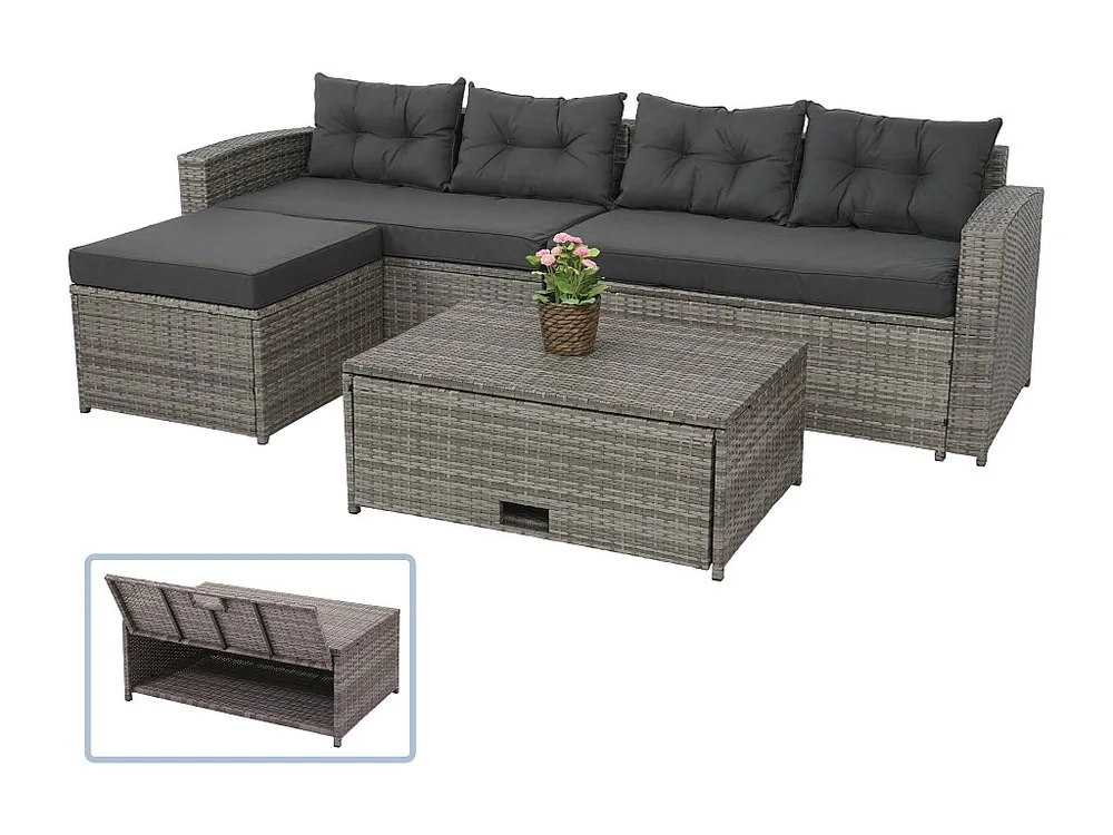 Klap- Poly-rattan set MCW-J34 (4-delig), grijs, Kussens donkergrijs