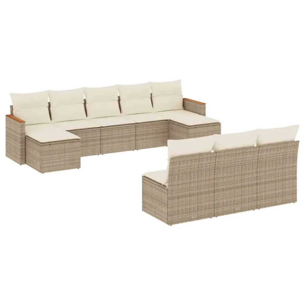 Lig- 10-delige Loungeset met kussens poly rattan ecru