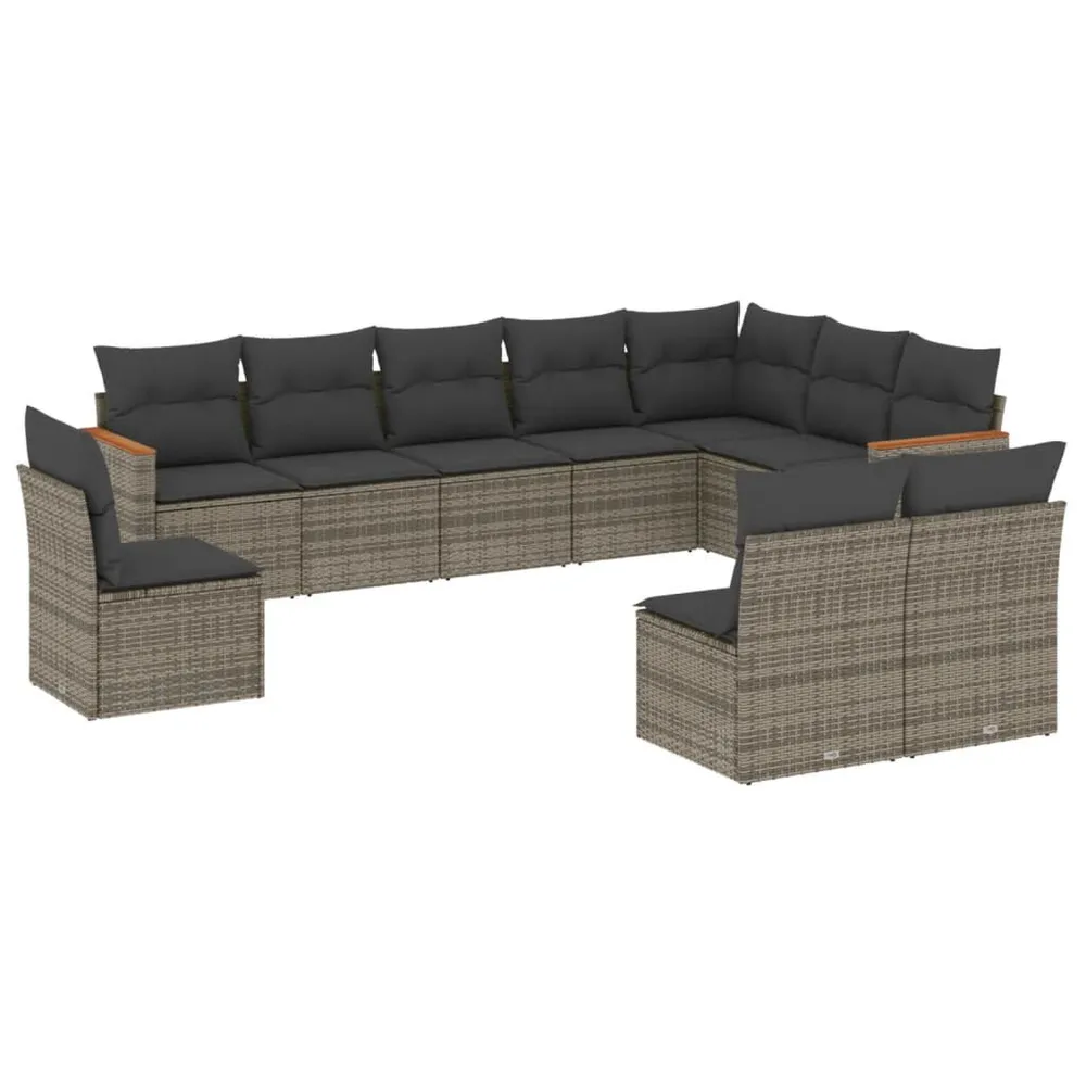 Lig- 10-delige Loungeset met kussens poly rattan grijs