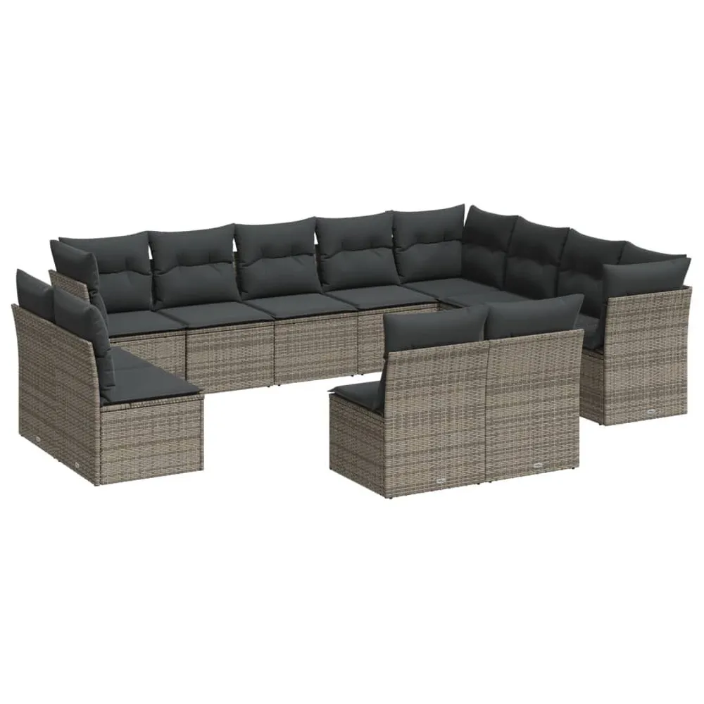 Lig- 12-delige Loungeset met kussens poly rattan grijs