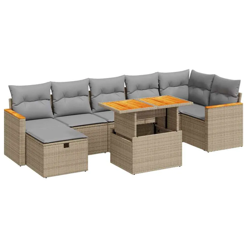 Lig- 5-delige Loungeset met kussens poly rattan lichtbruin