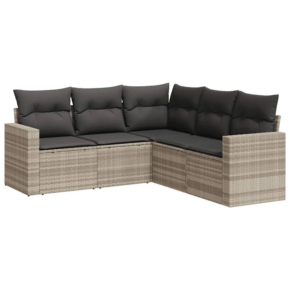 Lig- 5-delige Loungeset met kussens poly rattan lichtgrijs