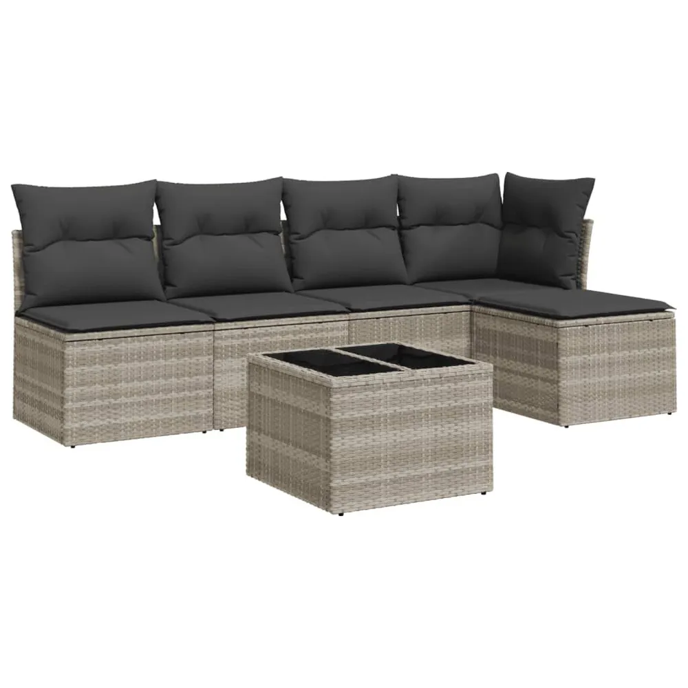 Lig- 6-delige Loungeset met kussens poly rattan lichtgrijs