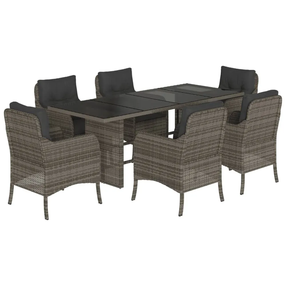 Lig- 7-delige Tuinset met kussens poly rattan grijs