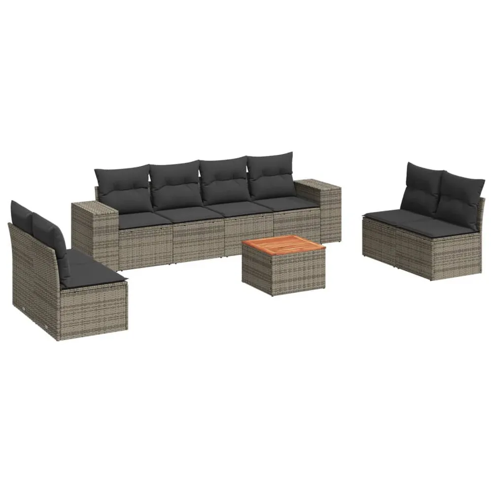 Lig- 9-delige Loungeset met kussens poly rattan grijs