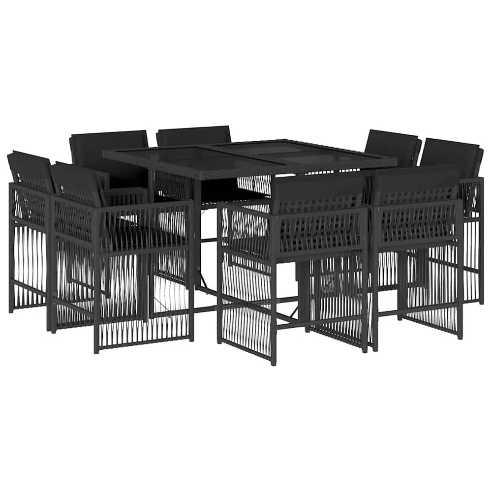 Met Armleuningen 9-delige Tuinset poly rattan zwart