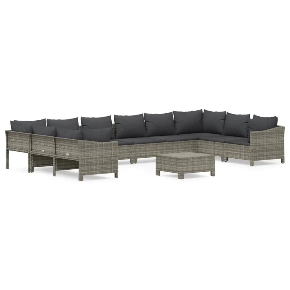 Relax 11-delige Loungeset met kussens poly rattan grijs